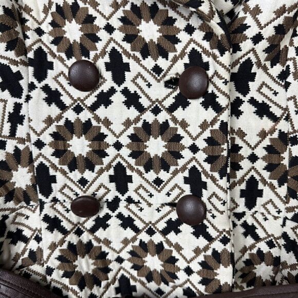 Vintage Rare 60s Lilli Ann Geometric Tapestry Leather Trim Swing Coat, Sz S - Picture 3 of 16